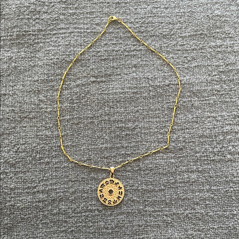 Gold Tone 17 inch Necklace w/ Zodiac Pendant Charm